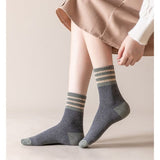 Darrahopens Fashion > Women's Fashion > Women's Socks & Hosiery 5 Pairs Womens Retro Stripe Crew Socks Soft Cotton Mid Calf Casual Daily Wear Socks Multipack In Australia - Darrahopens