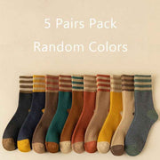 5 Pairs Womens Retro Stripe Crew Socks Soft Cotton Mid Calf Casual Daily Wear Socks Multipack In Australia - Darrahopens
