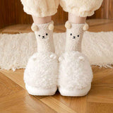 Darrahopens Fashion > Women's Fashion > Women's Socks & Hosiery 6 Pair Cute Teddy Bear Fuzzy Crew Socks Set, Coral Fleece Plush Winter Sleeping Socks, Thick Elastic Warm Cozy Floor Socks for Home Lounging and Cold Weather