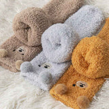Darrahopens Fashion > Women's Fashion > Women's Socks & Hosiery 6 Pair Cute Teddy Bear Fuzzy Crew Socks Set, Coral Fleece Plush Winter Sleeping Socks, Thick Elastic Warm Cozy Floor Socks for Home Lounging and Cold Weather