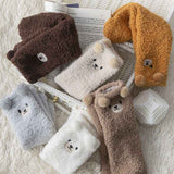 Darrahopens Fashion > Women's Fashion > Women's Socks & Hosiery 6 Pair Cute Teddy Bear Fuzzy Crew Socks Set, Coral Fleece Plush Winter Sleeping Socks, Thick Elastic Warm Cozy Floor Socks for Home Lounging and Cold Weather