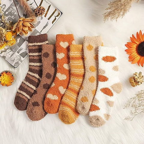 Darrahopens Fashion > Women's Fashion > Women's Socks & Hosiery 6 Pairs Women Fluffy Coral Fleece Bed Socks Warm Cosy Heart Dot Pattern Non Slip Thermal Lounge Socks Soft Winter Home Socks Multipack In Australia - Darrahopens
