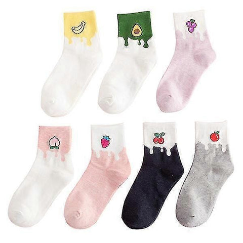 Darrahopens Fashion > Women's Fashion > Women's Socks & Hosiery 7 Pairs Girls Cotton Anti-Slip Tube Socks Banana Avocado Novelty Pattern