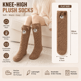 Darrahopens Fashion > Women's Fashion > Women's Socks & Hosiery Coffee Winter Women’s Cute Bear Plush Knee High Slipper Socks – Warm Fleece Floor Socks and Sleeping Socks with Non-Slip Grips, One Size for EU 35-40