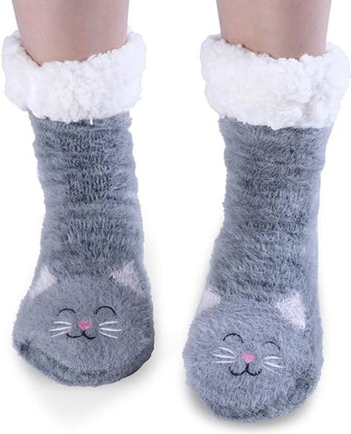 Darrahopens Fashion > Women's Fashion > Women's Socks & Hosiery House Socks (2 pairs) - Floor Socks - Slipper Socks - Women's House Socks - Comfortable and Warm - Cute Animal Print - Christmas Gift