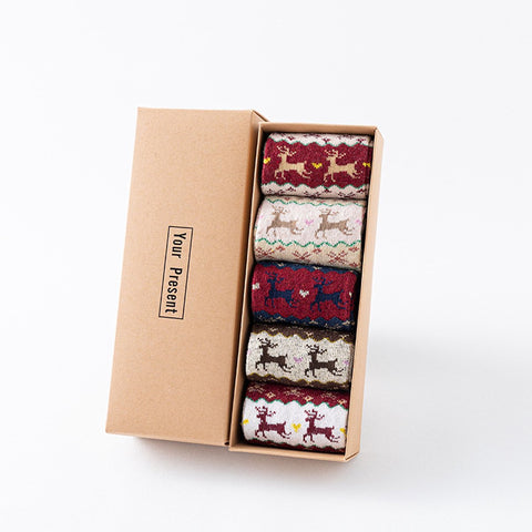 Darrahopens Fashion > Women's Fashion > Women's Socks & Hosiery Socks - 5 pairs - Christmas socks - Lounge socks - Warm socks - Cute mid-height reindeer women's socks - Christmas sock set - Christmas gift - Birthday gift - Reindeer series