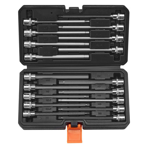 Darrahopens Fashion > Women's Fashion > Women's Socks & Hosiery VEVOR Extra Long Allen Hex Bit Socket Set, 18-Piece 3/8 inch Drive, S2 Alloy Steel and Cr-V Steel, Standard SAE and Metric 1/8-Inch-3/8-Inch, 3-12mm, with Enhanced Storage Case, for Mechanics
