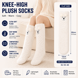 Darrahopens Fashion > Women's Fashion > Women's Socks & Hosiery White Winter Women’s Cute Bear Plush Knee High Slipper Socks – Warm Fleece Floor Socks and Sleeping Socks with Non-Slip Grips, One Size for EU 35-40