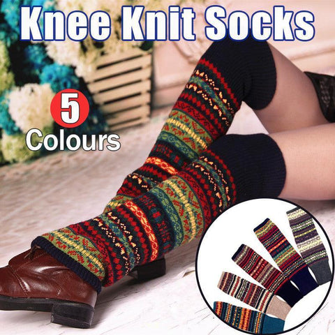 Darrahopens Fashion > Women's Fashion > Women's Socks & Hosiery Women Ladies Winter Warm Knit Wool Leg Warmer Woolen Knee Knit Socks Leggings - Navy