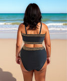 Darrahopens Fashion > Women's Fashion > Women's Swimwear Black Rose Leopard Mesh Trim 2pcs Bikini Swimsuit Set for Women Plus Size Size 1XL