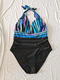 Darrahopens Fashion > Women's Fashion > Women's Swimwear Fashionable One-piece Plus Size Swim Costume with Eye-catching Stripes Size 0XL