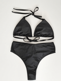 Darrahopens Fashion > Women's Fashion > Women's Swimwear High-waist Design for Shaping the Buttocks Pure Black Bikini Plus Size 2XL