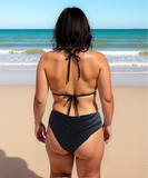 Darrahopens Fashion > Women's Fashion > Women's Swimwear High-waist Design for Shaping the Buttocks Pure Black Bikini Plus Size 3XL