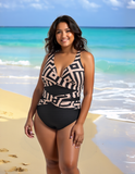Darrahopens Fashion > Women's Fashion > Women's Swimwear Plus Size One-Piece Deep V-Neck Swimsuit with Waist Tie Design Size 2XL