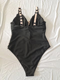 Darrahopens Fashion > Women's Fashion > Women's Swimwear Plus Size One-Piece Deep V-Neck Swimsuit with Waist Tie Design Size 2XL