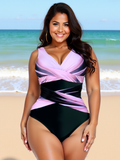 Darrahopens Fashion > Women's Fashion > Women's Swimwear Plus Size One-Piece Deep V-Neck Swimsuit with Waist Tie Design Size 3XL