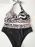Darrahopens Fashion > Women's Fashion > Women's Swimwear Two Leopard Print Patterns Sspliced Plus Size Bikini Size 0XL