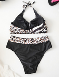 Darrahopens Fashion > Women's Fashion > Women's Swimwear Two Leopard Print Patterns Sspliced Plus Size Bikini Size 2XL