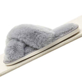 Darrahopens Fashion > Women's Fashion > Women's Uggs & Slippers Cozy Winter Home Essentials Set - Grey 1 Pair Women's Plush Cross Band Faux Fur Slippers M Size & 2 Pairs Cute Teddy Bear Fuzzy Socks Set, Warm Indoor Lounge Gift Bundle with Non-Slip House Slides