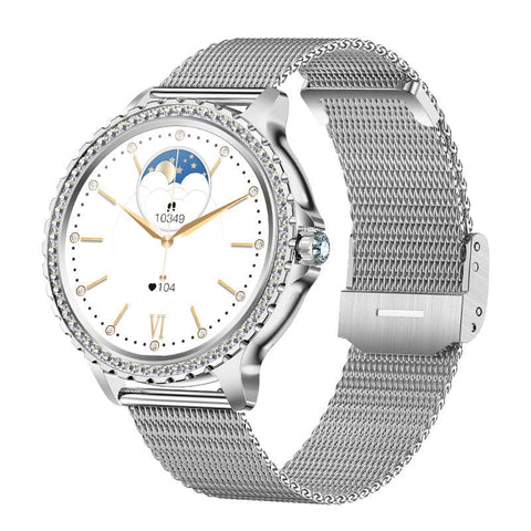 Darrahopens Fashion > Women's Fashion > Women's Watches Elegant Women's Smartwatch,HD Touchscreen, Bluetooth Calls, Health Monitoring(Silver Thin Steel Strip)