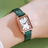 Darrahopens Fashion > Women's Fashion > Women's Watches Rose gold shell, white plate, green belt Ladies Quartz Watch - Classic Rectangular, Leather Band