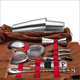 Darrahopens Food & Beverage > Alcoholic Beverages > Spirits Professional 17-Piece Stainless Steel Cocktail Shaker Set with Canvas Carry Case – Complete Bar Tools Kit for Home, Travel, Parties – Includes Jigger, Strainer, Muddler, Spoon, Bottle Stopper (Brown)