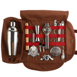 Darrahopens Food & Beverage > Alcoholic Beverages > Spirits Professional 17-Piece Stainless Steel Cocktail Shaker Set with Canvas Carry Case – Complete Bar Tools Kit for Home, Travel, Parties – Includes Jigger, Strainer, Muddler, Spoon, Bottle Stopper (Brown)