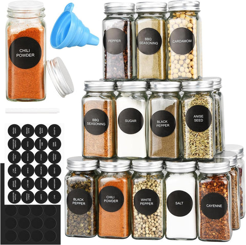 Darrahopens Food & Beverage > Pantry > Seasonings & Spices CARLA HOME 24 Glass Spice Jars with Lids, Shaker Tops, 180 Spice Labels, White Pen & Funnel for Kitchen Organization, Spice Rack, Seasoning & Herb Storage