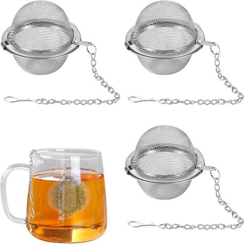 Darrahopens Food & Beverage > Pantry > Teas & Accessories Tea filter - 3 pieces - Stainless steel tea filter - Tea ball filter - Tea filter pot - Infusion ball - Stainless steel tea filter - with extended chain hook - Round tea filter