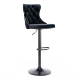 darrahopens Furniture > Bar Stools & Chairs 2x Height Adjustable Swivel Bar Stool Velvet Nailhead Barstool with Footrest