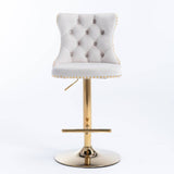 Darrahopens Furniture > Bar Stools & Chairs 4x Height Adjustable Swivel Bar Stool Velvet Studs Barstool with Footrest and Golden Base- Beige