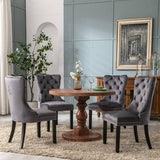 Darrahopens Furniture > Bar Stools & Chairs 4x Velvet Dining Chairs Upholstered Tufted Kithcen Chair with Solid Wood Legs Stud Trim and Ring-Gray