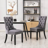 Darrahopens Furniture > Bar Stools & Chairs 4x Velvet Dining Chairs Upholstered Tufted Kithcen Chair with Solid Wood Legs Stud Trim and Ring-Gray