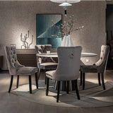 Darrahopens Furniture > Bar Stools & Chairs 4x Velvet Dining Chairs Upholstered Tufted Kithcen Chair with Solid Wood Legs Stud Trim and Ring-Gray