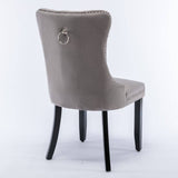 Darrahopens Furniture > Bar Stools & Chairs 4x Velvet Dining Chairs Upholstered Tufted Kithcen Chair with Solid Wood Legs Stud Trim and Ring-Gray