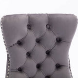 Darrahopens Furniture > Bar Stools & Chairs 4x Velvet Dining Chairs Upholstered Tufted Kithcen Chair with Solid Wood Legs Stud Trim and Ring-Gray