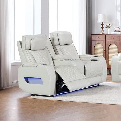 Darrahopens Furniture > Bar Stools & Chairs > Arm Chairs & Recliners 2 Seater Air leather Power Recliner Sofa with LED Light In Grey
