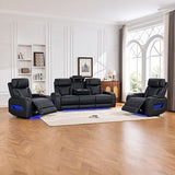 Darrahopens Furniture > Bar Stools & Chairs > Arm Chairs & Recliners 3+1+1 Seater Power Recliner Sofa Set with LED Light In Black