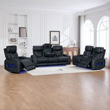 Darrahopens Furniture > Bar Stools & Chairs > Arm Chairs & Recliners 3+2+1 Seater Power Recliner Sofa Set with LED Light In Black
