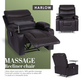 Darrahopens Furniture > Bar Stools & Chairs > Arm Chairs & Recliners 8-Point Electric Massage Recliner Chair - PU Leather Electric Lounge Sofa Armchair HARLOW BROWN