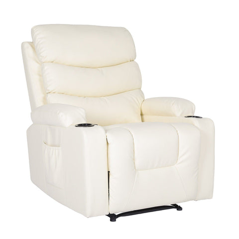 Darrahopens Furniture > Bar Stools & Chairs > Arm Chairs & Recliners 8-Point Electric Massage Recliner Chair - PU Leather Lounge Sofa Armchair CELINA CREAM