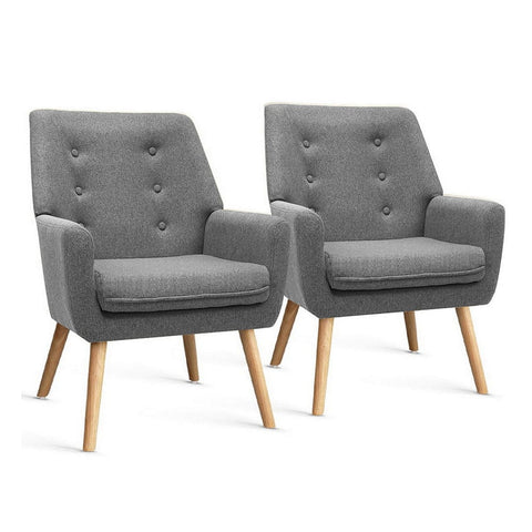 Darrahopens Furniture > Bar Stools & Chairs > Arm Chairs & Recliners Artiss 2X Armchair Lounge Chair Accent Tub Chair Grey ANNE