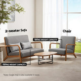 Darrahopens Furniture > Bar Stools & Chairs > Arm Chairs & Recliners Artiss Armchair 2-seater Loveseat Fabric Grey