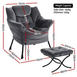 Darrahopens Furniture > Bar Stools & Chairs > Arm Chairs & Recliners Artiss Armchair Accent Chair Ottoman Lounge Footrest Velvet Grey