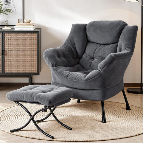 Darrahopens Furniture > Bar Stools & Chairs > Arm Chairs & Recliners Artiss Armchair Accent Chair Ottoman Lounge Footrest Velvet Grey