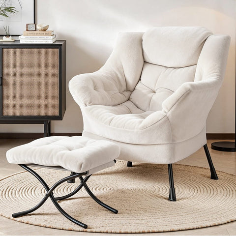 Darrahopens Furniture > Bar Stools & Chairs > Arm Chairs & Recliners Artiss Armchair Accent Chair Ottoman Lounge Footrest Velvet White