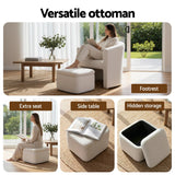 Darrahopens Furniture > Bar Stools & Chairs > Arm Chairs & Recliners Artiss Armchair Accent Chair w/Ottoman Lounge Footrest Storage Boucle White