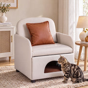Darrahopens Furniture > Bar Stools & Chairs > Arm Chairs & Recliners Artiss Armchair PU Leather Pet Accent Lounge Chair Cushion Beige In Australia - Darrahopens