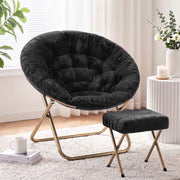 Darrahopens Furniture > Bar Stools & Chairs > Arm Chairs & Recliners Artiss Comfy Saucer Chair Soft Faux Fur Foldable Accent Chair with Ottoman Black In Australia - Darrahopens
