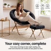 Darrahopens Furniture > Bar Stools & Chairs > Arm Chairs & Recliners Artiss Comfy Saucer Chair Soft Faux Fur Foldable Accent Chair with Ottoman Black In Australia - Darrahopens